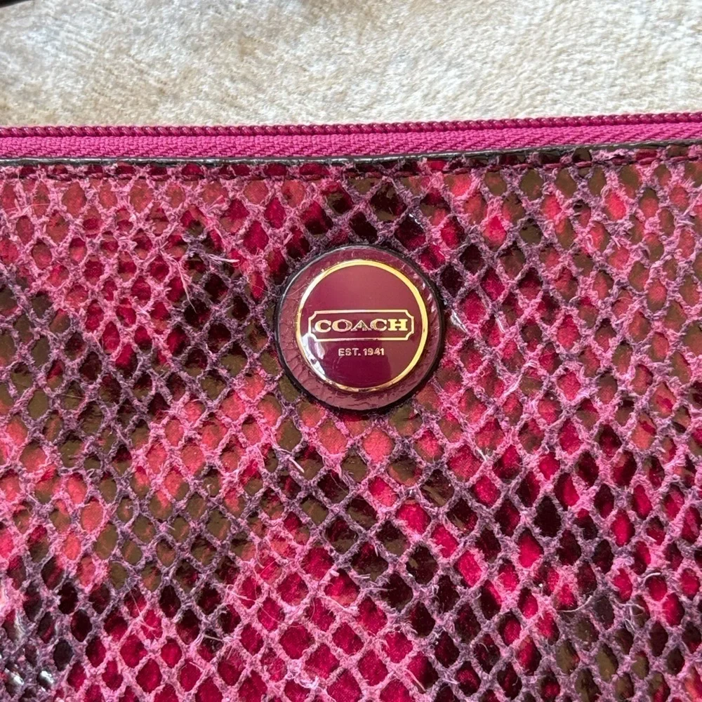COACH Leather Zippered Wristlet Snakeskin Raspberry Pink Embossed Python Exotic